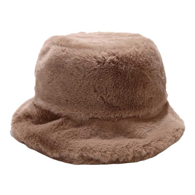 Sombrero de cubo de piel sintética para mujer, gorro de invierno de lana peluda gruesa, color caqui Kuymtek Caqui