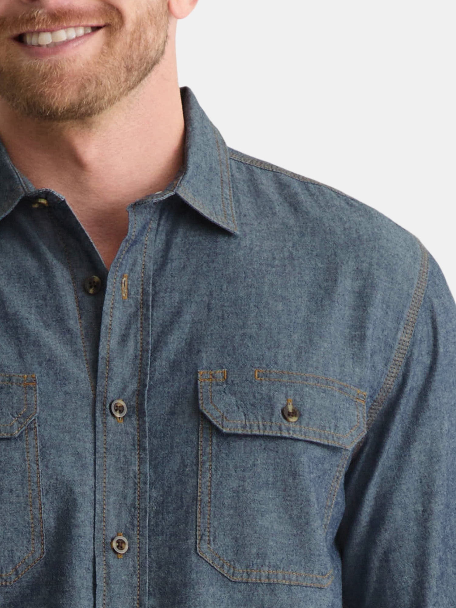 Brahma Men’s and Big Men’s Chambray Shirt with Long Sleeves, Sizes S-3XL