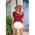 thumbnail image 6 of Women's Ruffled Round Neck Flutter Sleeve Blouse - Flowy Chiffon Peplum Top with Pleated Detail, 6 of 9