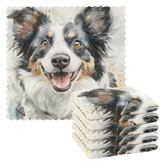 6 Pieces of Kitchen Towels 11x11Inch Kitchen Dish Cloths Kitchen Dish Towels Reuseable Cleaning Cloths Cute Watercolor Dog