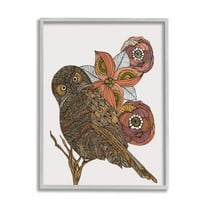 Stupell Industries Elaborate Patterned Owl Flower Blossom Stripes Detail Graphic Art Gray Framed Art Print Wall Art, Design by Valentina Harper