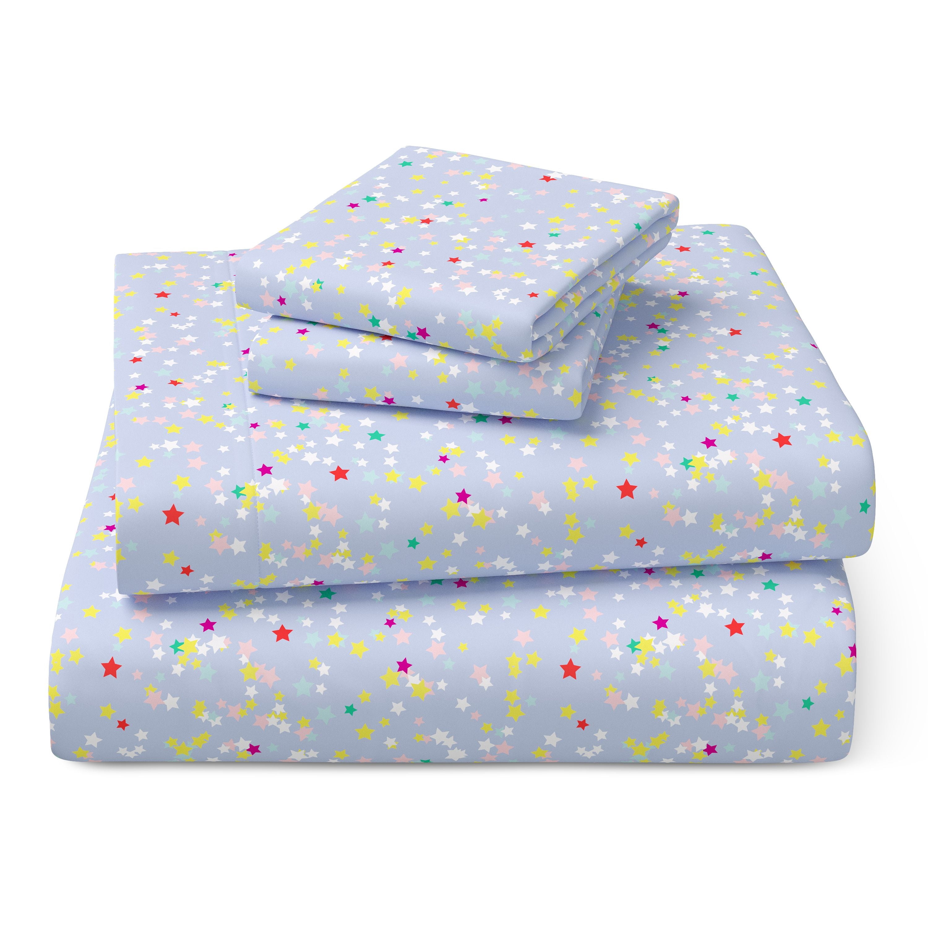 Mainstays Kids Microfiber Bed Sheet Set, Queen, Stars, 4 Pieces