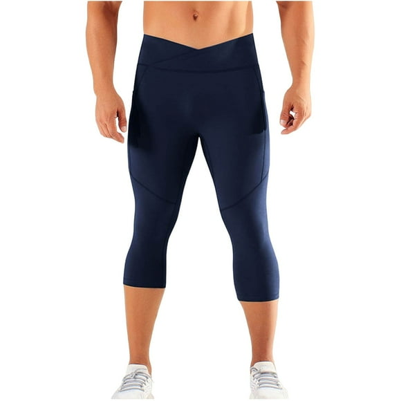 FRSASU Men's Compression Pants Athletic Workout Running Tights Quick Dry Sport Bottom for Yoga Gym Blue