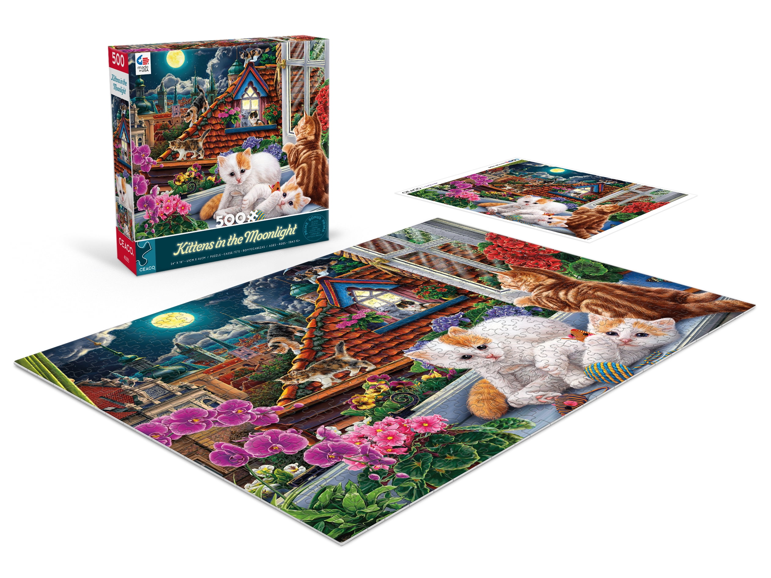 Ceaco Kittens in the Moonlight (Image World) Kevin Whitlark 500 Piece Interlocking Jigsaw Puzzle