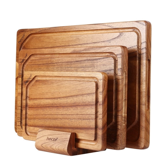 Hecef 3PCS Wood Cutting Board Set with Holder, 15 Inch Serving Board for Kitchen Meal Prep & Serving