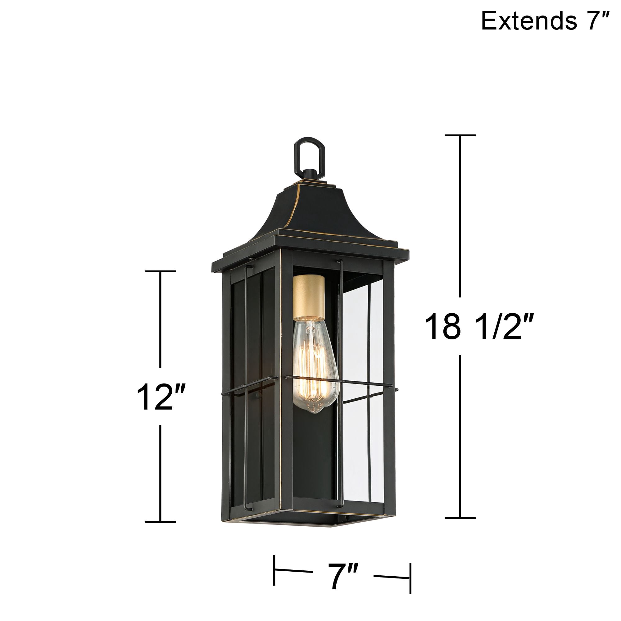 John Timberland Sunderland Vintage Outdoor Wall Light Fixture Black Warm Gold 18 1/2" Clear Glass Panels for Post Exterior Barn Deck House Porch Yard