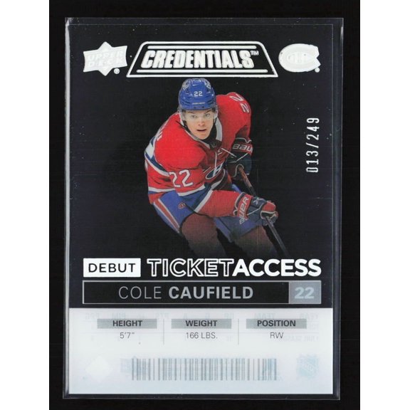 Collectible 2022 Upper Deck Credentials Debut Ticket Access Cole Caufield DTA-CC /249 Montreal Canadiens NHL Ice Hockey Trading Card
