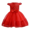 thumbnail image 1 of Penkiiy Robe Sans Manches en Dentelle avec Nœud pour Bébé Filles Robe en Gaze Robe de Princesse Robes Décontractées pour Filles 2-3 Ans Rouge en Liquidation, 1 of 9