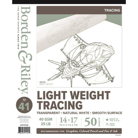 Borden & Riley #41 Monroe Light-Weight Parchment Tracing Paper Pad 14" x 17", 50 Sheets/Pad