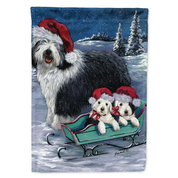 Old English Sheepdog Christmas Snow Garden Flag