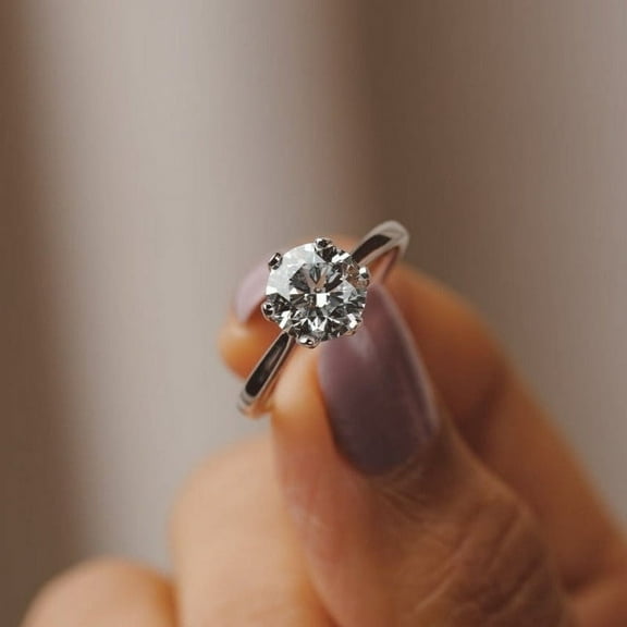 Solitaire Brilliance 2CT Round Moissanite Engagement Tulip Setting Ring for Women 10k White Gold Ring Size 4