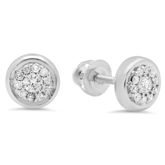 0.20 Carat (Ctw) 18K White Gold Round White Diamond Ladies Cluster Stud Earrings 1/4 CT
