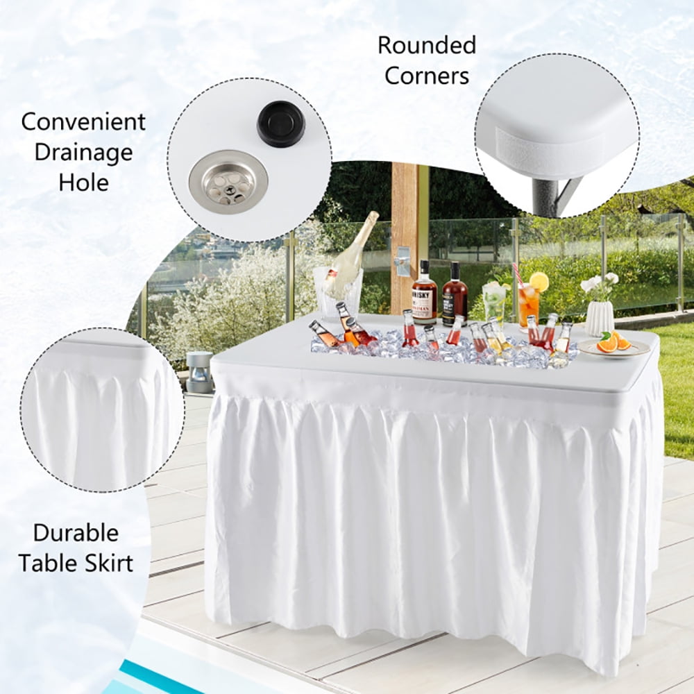 Aimee Lii 4 Feet Folding Ice Bin Table with Skirt for Camping Picnic Wedding, Camp Tables PorTable Foldable, White