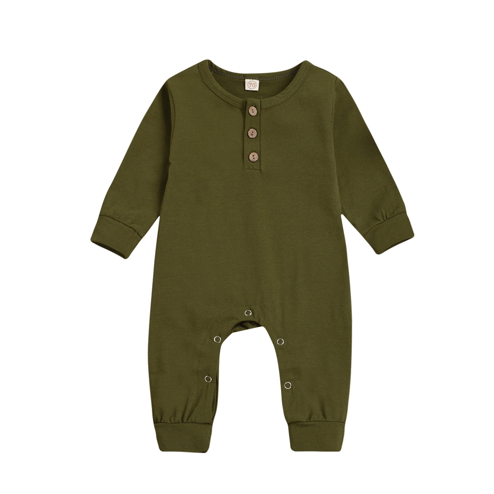 Newborn Infant Baby Girls Boys Long Sleeve Solid Button Romper