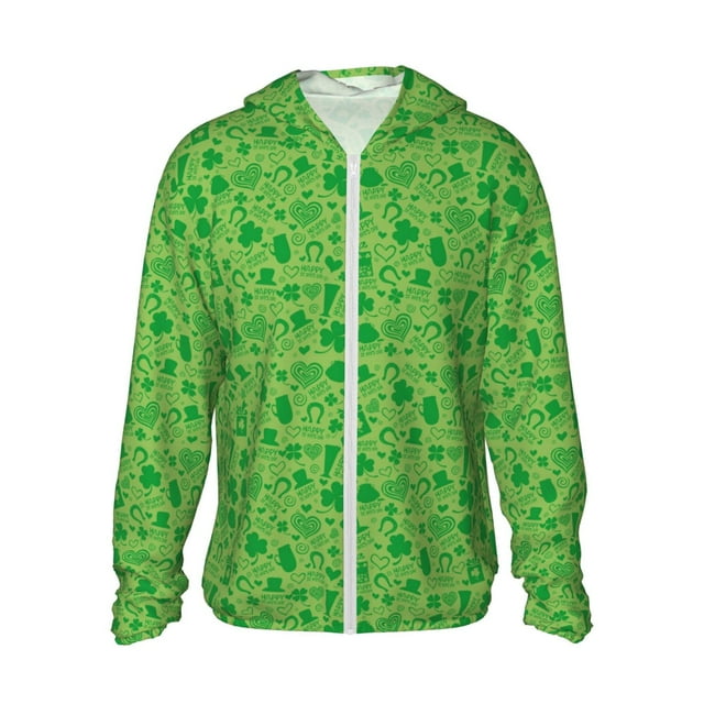 Fotbe Veste de Protection Solaire UPF 50+ pour Hommes et Femmes avec Capuche et Poches pour la Journée de la Saint-Patrick, Randonnée en Plein Air, Performance-TG