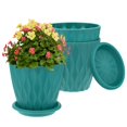 thumbnail image 1 of Uxcell 3-Set Pequeñas Macetas de Vivero, Macetas de Plástico de 4 pulgadas con Patrón de Ondas de Agua y Orificios de Drenaje y Platillos [Azul Profundo], 1 of 6