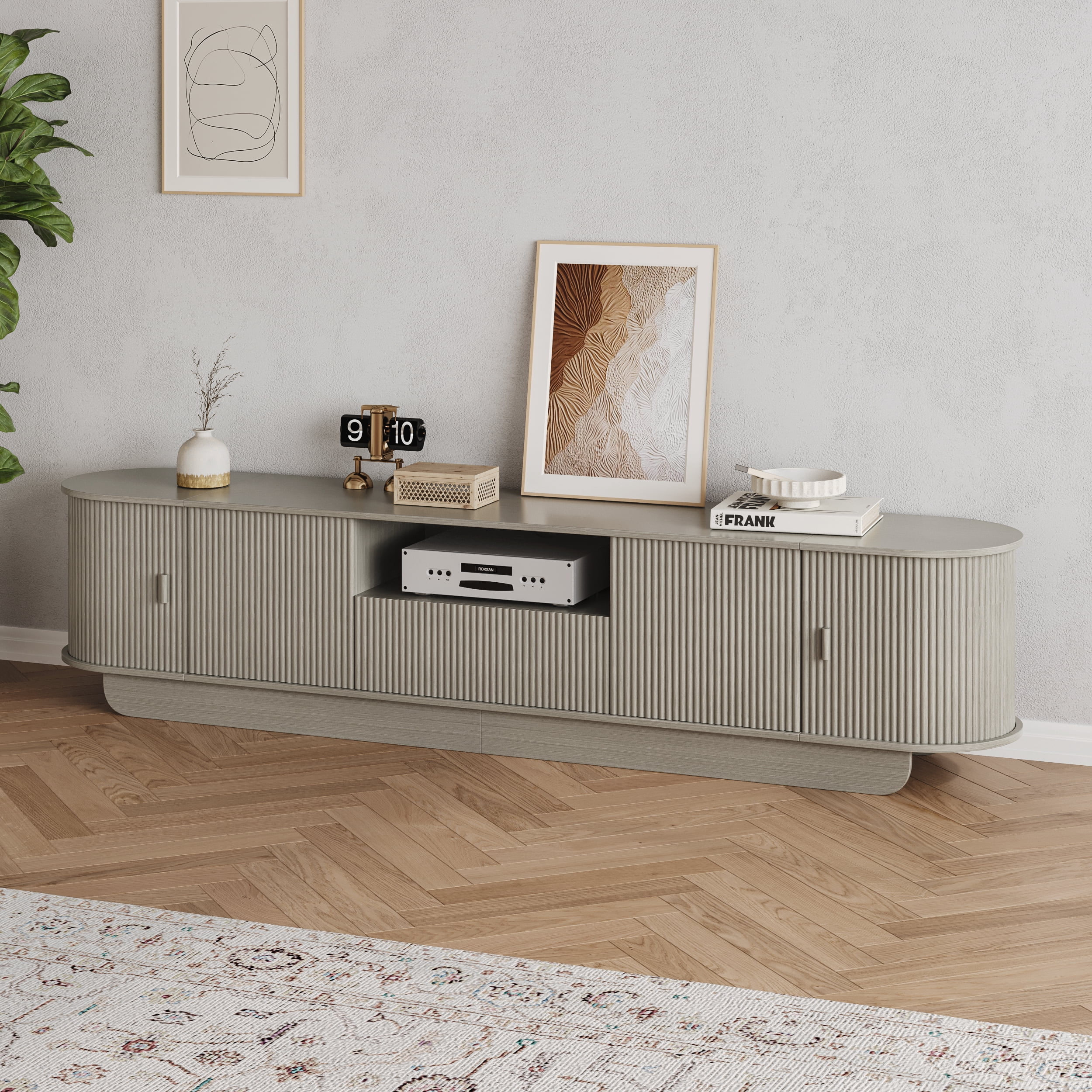 86.6'' TV Stand for TVs, Modern TV Console with Storage and Sliding Doors for Living Room, Bedroom