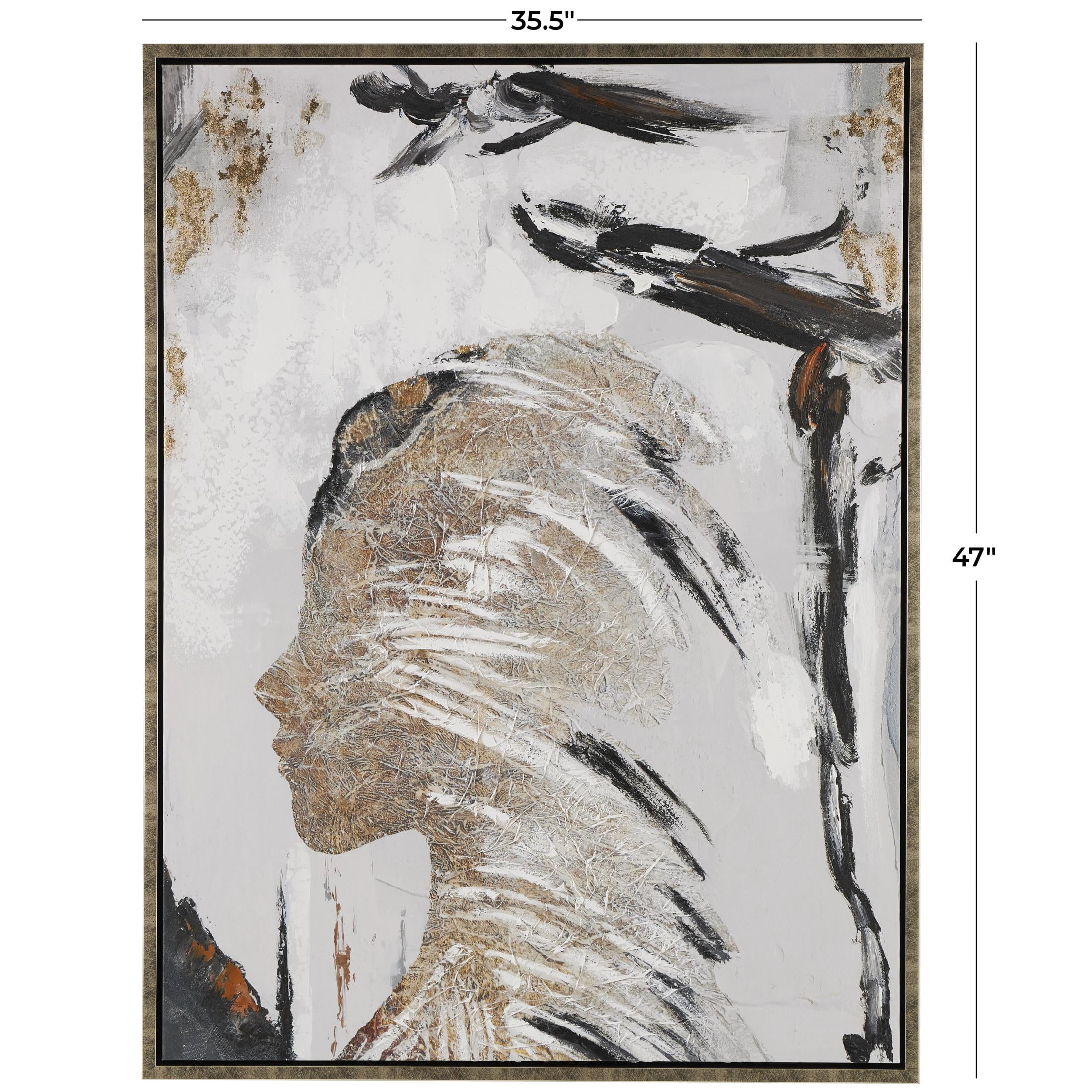 36" x 47" Women's Profile Abstract Framed Wall Art with Gold Foil Details and Black Accents, by DecMode