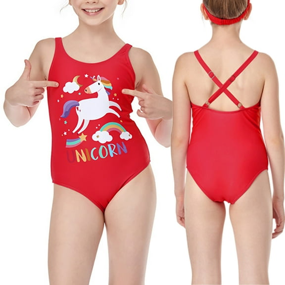 URMAGIC Little and Big Girls Unicorn One-Piece Swimsuit Cross Back Strap Swimwear