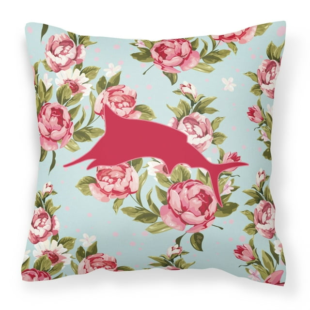 Caroline's Treasures BB1026-RS-BU-PW1414 Fish Marlin Shabby Chic Blue Roses Pillow Large Multicolor