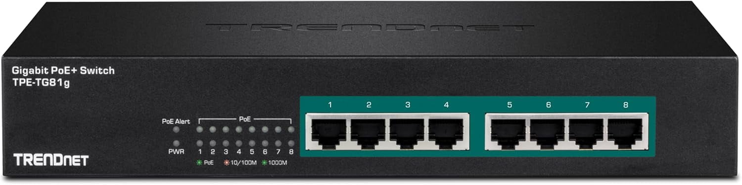 TRENDnet TPE-TG81g 8-port Gigabit GREENnet PoE+ Switch, rack mountable