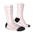 thumbnail image 3 of Uemuo Pink Checkboard Pattern Women's Crew Socks, Soft Durable Breathable Moisture-Wicking with Odor Control Cotton socks, 3 of 9