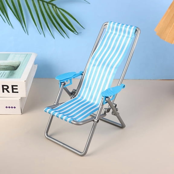 1/6 Dollhouse Mini Foldable Beach Chair Model Dollhouse Outdoor Casual Reclining Chair Dolls House Furniture Decoration