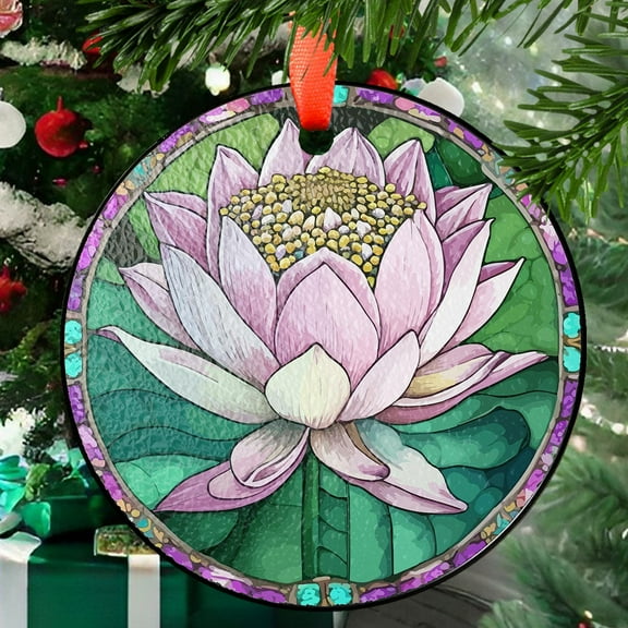 Lotus Flower Stained Glass Suncatcher Window Hanging Decor, New House Decor, Flower Lover, Gift For Mom, Flower Ornament, Lotus Windchimes, Stained Glass Ornament 2025, Holiday