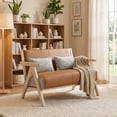 thumbnail image 2 of Costway Loveseat for Small Spaces - Soft Chenille Armchair with Throw Pillows, Brown, 2 of 10