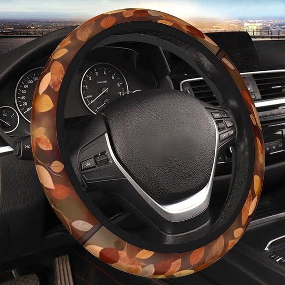 Car Steering Wheel Cover for Women Men, Non-Slip Breathable Cute Steering Wheel, Fall Orange Leaves Steering Wheel Protector, Car Accessories, Universal 14" 02/2-15" Fit Auto, Suvs