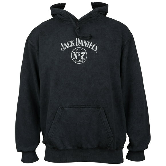 Jack Daniels Label Mineral Wash Front and Back Print Pull-Over Hoodie-XLarge
