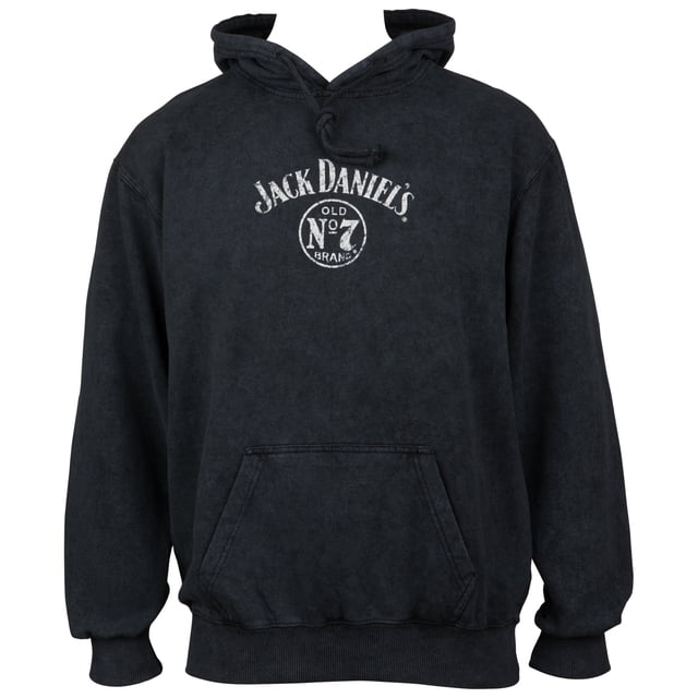 Jack Daniels Label Mineral Wash Front and Back Print Pull-Over Hoodie-Medium