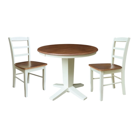 36" Solid Wood Round Extension Dining Table with 2 Chairs   Multi Color