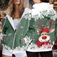 thumbnail image 2 of Wang6 Full Zip up Christmas Hoodies for Women Trendy Long Sleeve Back Reindeer Printed Hooded Sweatshirts Fall Xmas V Neck Loose Fit Tops Light Green L, 2 of 7