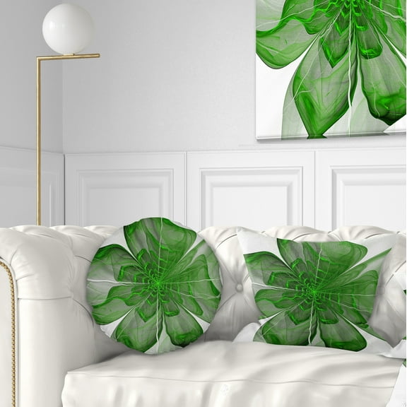 Designart Symmetrical Green Digital Fractal Flower - Floral Throw Pillow - 12x20