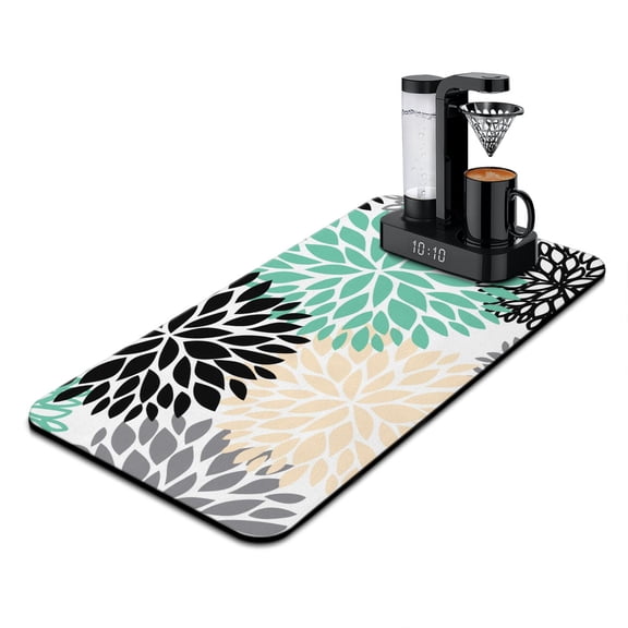 Washable Rubber Boho Style Vintage Floral Dish Drying Mats for Kitchen Counter Home Large Coffee Bar Pad Accessories and Decor for Utensils Stemware 17''x31.5''