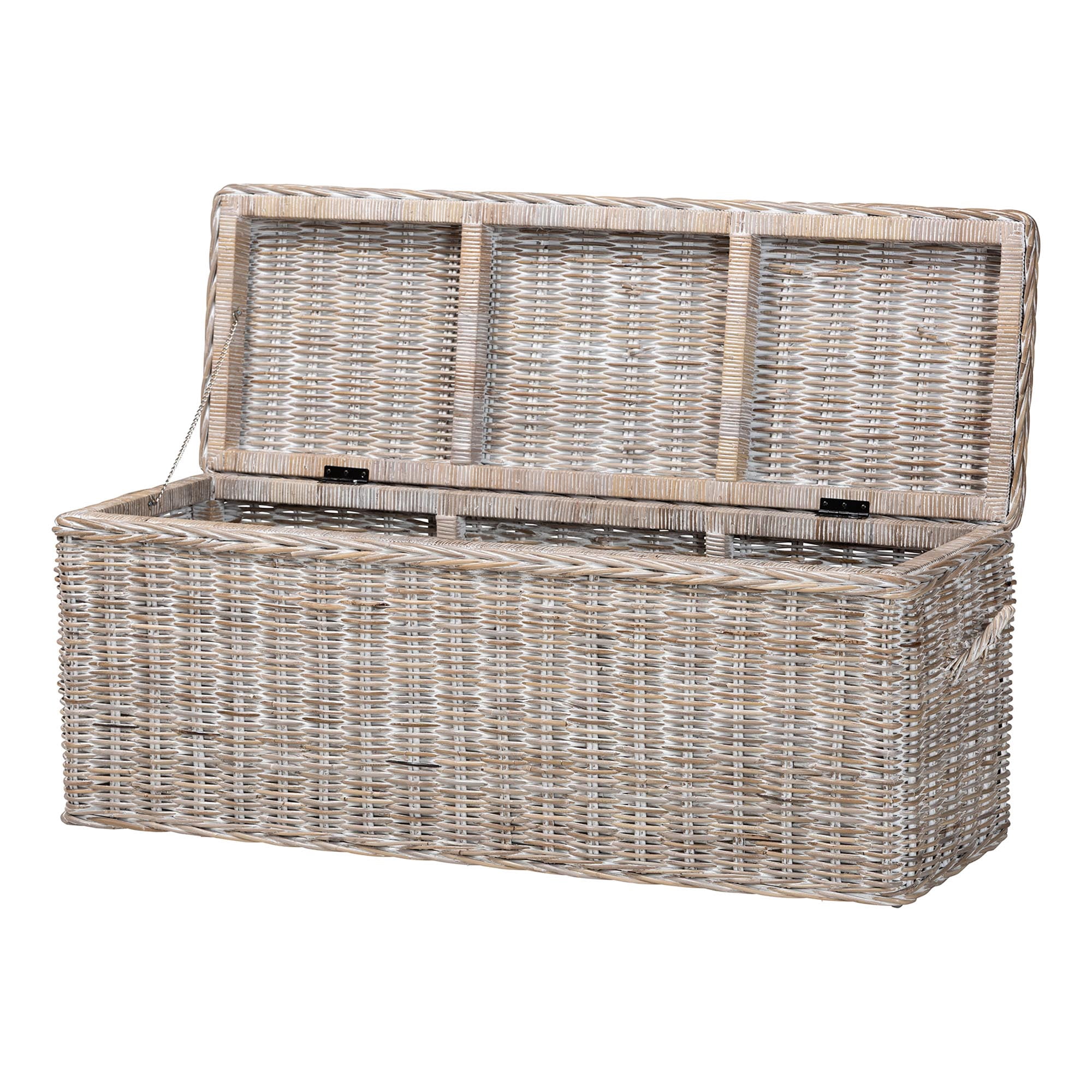 bali & pari  Clarette Boho Storage Bench, Whitewash Kubu Grey