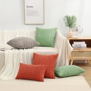 decorUhome Pack of 2 Decorative Throw Pillow Covers 18x18, Soft Corduroy Striped Couch Pillow Covers, Boho Modern Farmhouse Home Decor, Sage Green