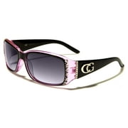 CG Eyewear Rhinestone Studded Narrow Rectangular Fashion Sunglasses UV Protect, Black, Medium