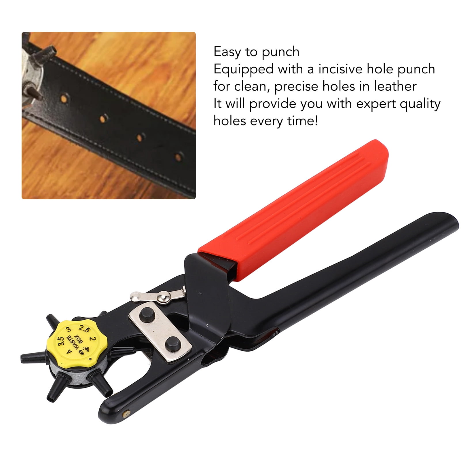 YAHHU Heavy Duty Plated Steel Leather Belt Hole Puncher with 6 Hole Adjustable Rotary Head for Belts and Watch Bands (12.6 inches / 32 cm)