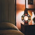 thumbnail image 3 of Retro Iron Candle Lantern, Portable Moroccan Wrought Iron Stained Glass Candle Holder Hanging Lamp Horse Light Wind Lantern for Home Decor Ramadan Bl, 3 of 4