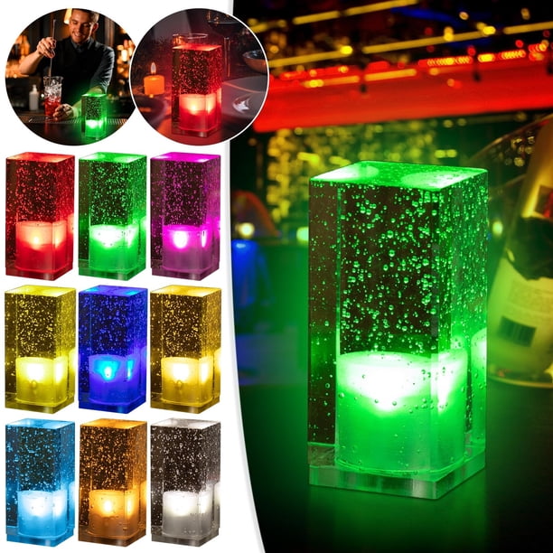 Lámpara de escritorio LED de cristal recargable - Luz nocturna ajustable multicolor para mesilla de noche, barra o mesa decorativa