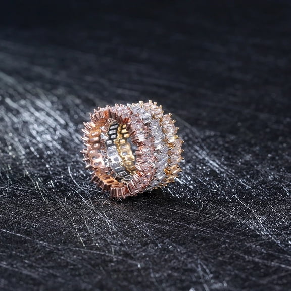 Women Hip Hop Fashion Cubic Zirconia Rings For Women Luxury Rose Gold Color Chain Ring