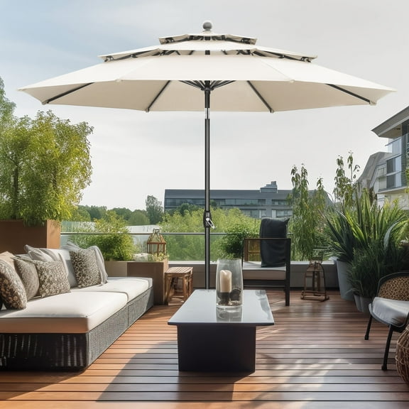 Autlaycil 10' Patio Umbrella 3 Tiers with Tilt and Crank for Outdoor, Pool, Beach, Garden,Khaki