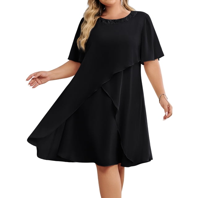 Vestido de invitada de boda Hanna Nikole, talla grande, con lentejuelas, negro