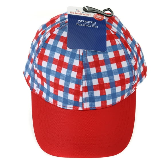 Way to Celebrate Americana Gingham Baseball Cap, Red, White and Blue, Adult Size, 1 Piece
