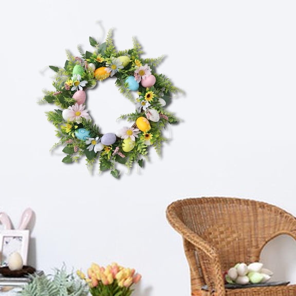 Tachiuwa Artificial Easter Wreath, Wall Hanging Ornament, Multicolor Decorations Hanging Garland Spring Wreath for Front Door Festival