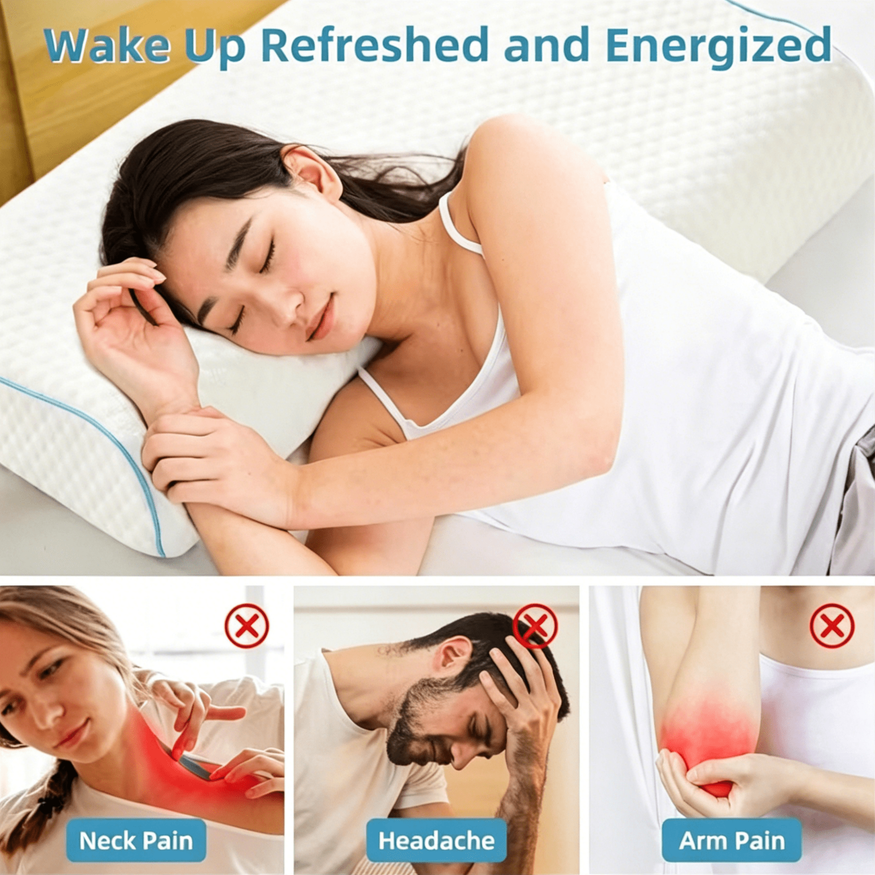 Oaskys Ergonomic Arched Hug Pillow, Double Couple Cuddle Pillow, Memory Foam Arm Rest Sleeping Pillow, No Hand Pressure Design for Comfortable Sleep