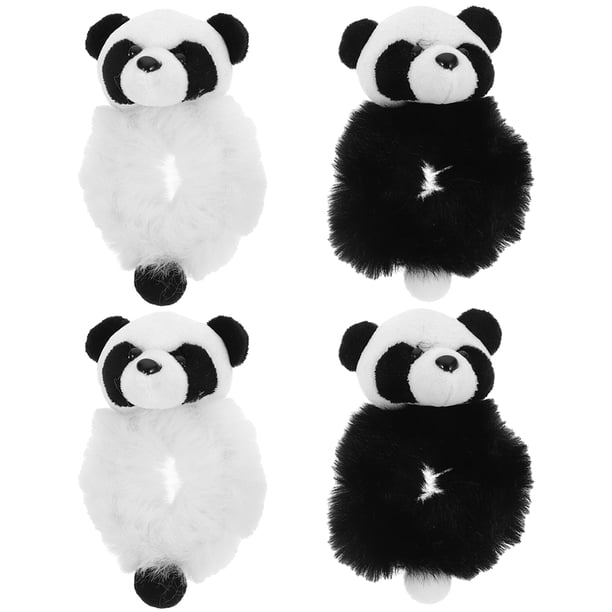 4 coleteros peludos con forma de panda, elásticos, de peluche