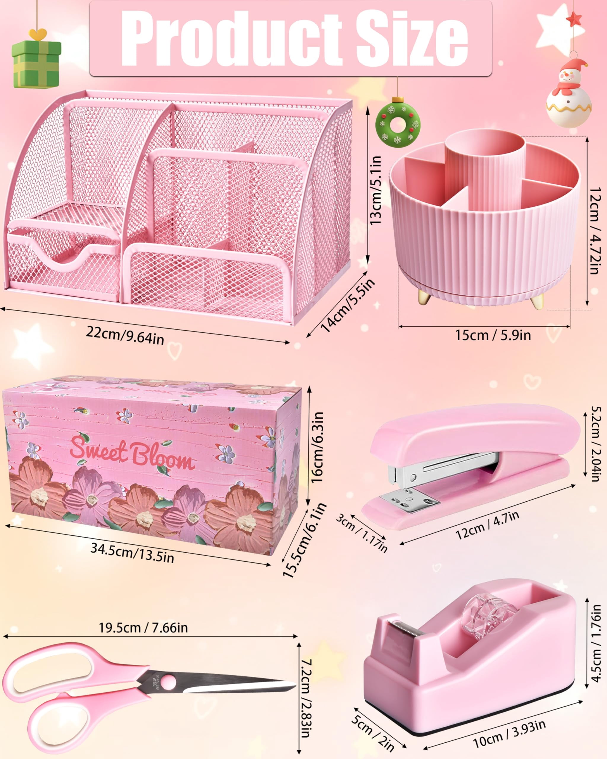 21pcs Pink Desk Organizers And Accessories With Mesh Organizer 360°rotating Pen Holder A Lot Of Office Supplies Beautifully Presented In Gift Box